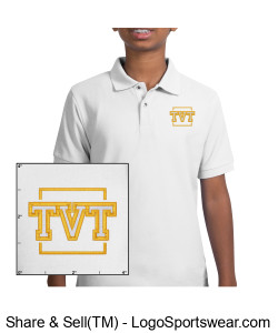 YOUTH Port Authority Silk Touch Polo (White) Design Zoom